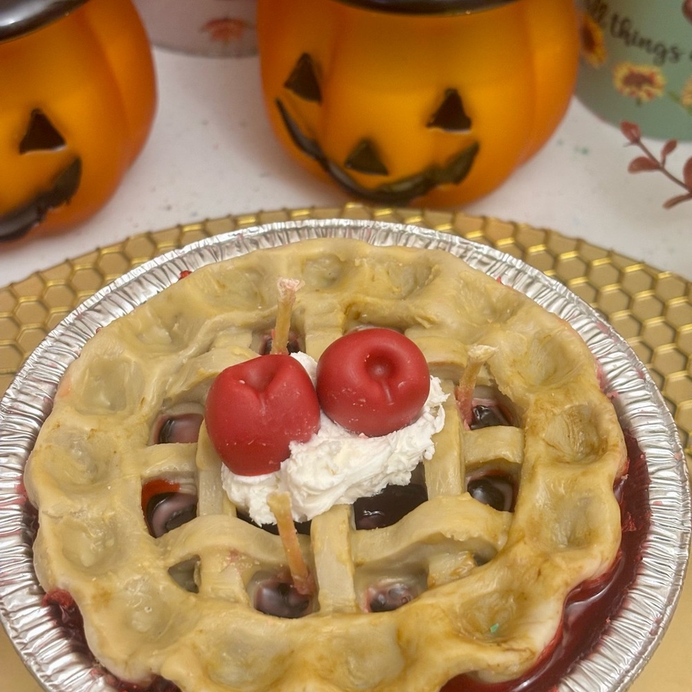 Festive Halloween Pie Candle with Red Apples